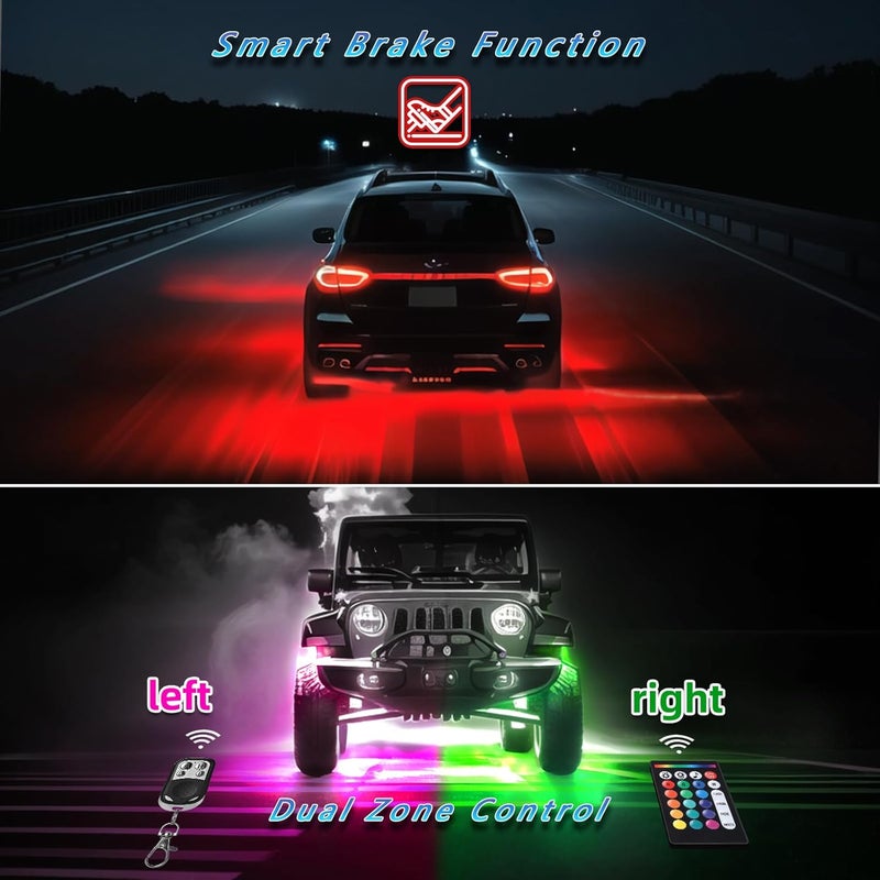 ZONECONA 10Pods RGB LED Rock Lights Kit with APP/RF Remote Control, Car Underglow Lights with Dual Zone Brake Multicolor Neon Underbody Light Waterproof 12V for Trucks Pickup Jeep Golf Cart SXS ATV Golf Cart - Image 5